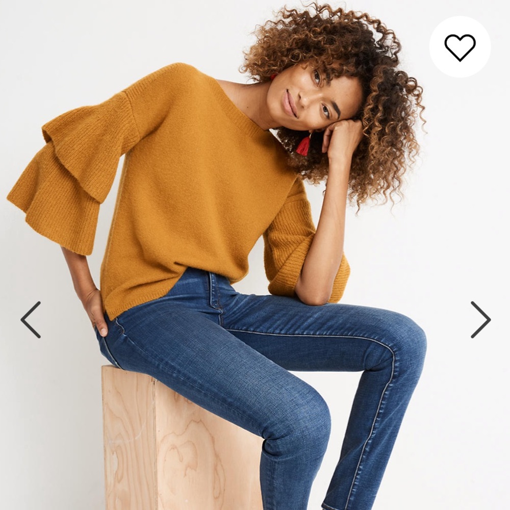 Madewell tiered sleeve ruffle sleeve sweater xs
